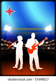 Aruba Flag with Live Music Band on Stadium Background Original Illustration