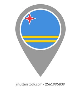 Aruba flag location pin, flag application, Flag on Location Pin, graphic design, map pointer, vector illustration.