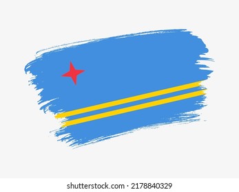 Bandera de Aruba hecha con pincel texturado. Bandera patriótica del país de fondo blanco