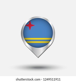 Aruba flag map pointer with shadow. Vector illustration