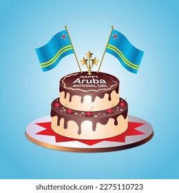 Aruba Flag National Day with a Cake on a Blue Background