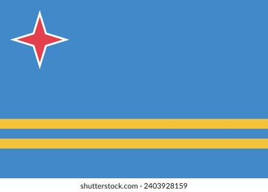 Aruba flag. The official ratio. Flag icon. Standard color. Standard size. A rectangular flag. Computer illustration. Digital illustration. Vector illustration.