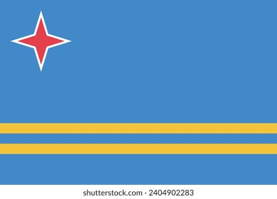Aruba flag. The official ratio. Flag icon. Standard color. Standard size. A rectangular flag. Computer illustration. Digital illustration. Vector illustration.