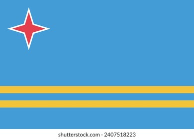 Aruba flag. The official ratio. Flag icon. Standard color. Standard size. A rectangular flag. Computer illustration. Digital illustration. Vector illustration.