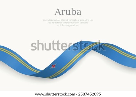 Aruba flag on Waving ribbon. Template for independence day