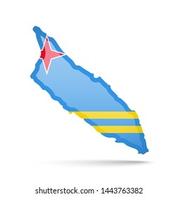 Aruba flag and outline of the country on a white background. Vector illustration.