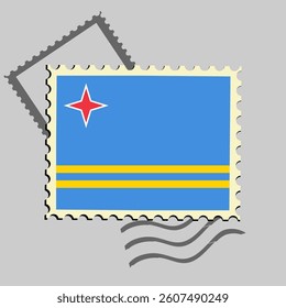 Aruba flag postage stamp. Isolated vector illustration on grey post stamp background