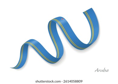 Aruba flag ribbon waving national colors, symbolizing pride, unity and national identity