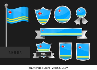 Aruba flag set. Collection of Aruba national emblems. Flat design of flags collection