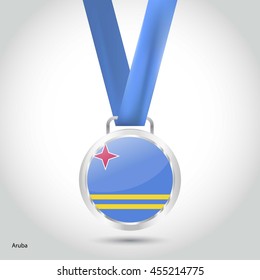 Aruba Flag in Silver Medal. Vector Illustration. RIO Olympic Game silver Medal. Vector Illustration