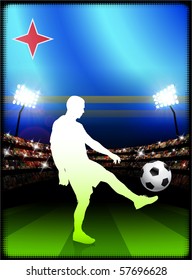 Aruba Flag with Soccer Player on Stadium Background Original Illustration