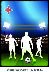 Aruba Flag with Soccer Player on Stadium Background Original Illustration