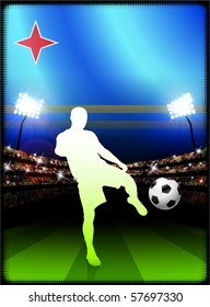 Aruba Flag with Soccer Player on Stadium Background Original Illustration