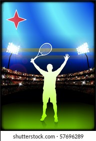 Aruba Flag with Tennis Player on Stadium Background Original Illustration