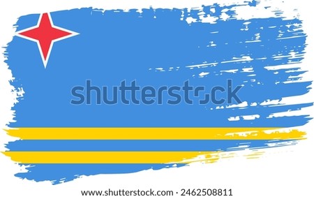 Aruba flag, wide brush stroke on transparent background, vector.