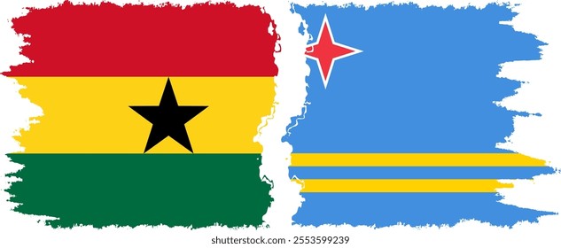 Aruba and Ghana grunge flags connection, vector