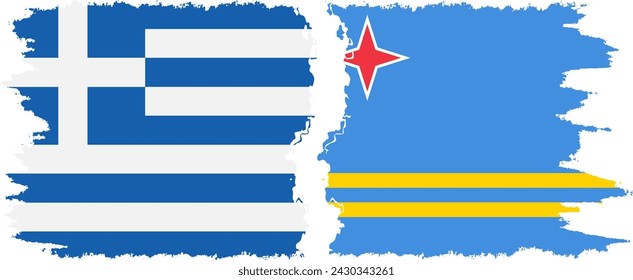 Aruba y Grecia grunge banderas de conexión, vector