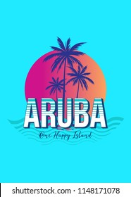 aruba happy island colorful sunset retro vintage poster