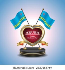 Aruba Happy National Day small table flag with Golden Heart