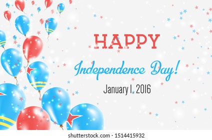 Aruba Independence Day Greeting Card. Flying Balloons in Aruba National Colors. Happy Independence Day Aruba Vector Illustration.