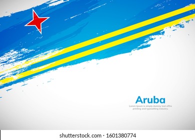 Aruba Independence day patriotic flag brush stroke banner background