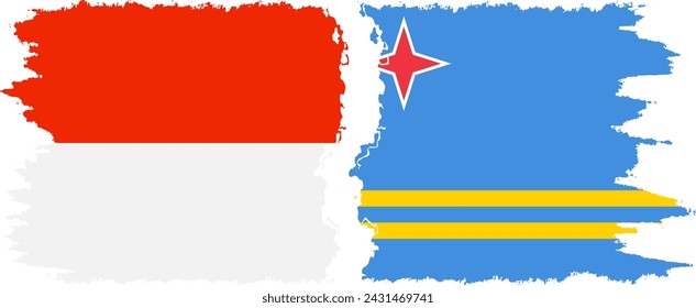 Aruba and Indonesia grunge flags connection, vector