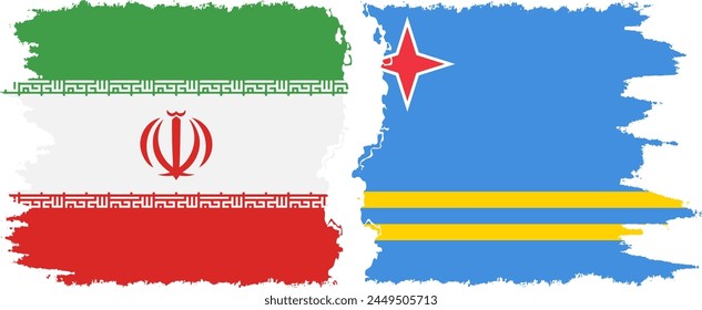 Aruba and Iran grunge flags connection, vector