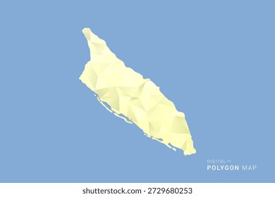 Mapa de Aruba en estilo de Vector de polígono bajo, ilustración de forma geométrica con tonos amarillos suaves sobre fondo azul, silueta limpia para infografía.