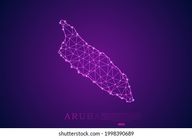 Aruba Map mash line and point scales on purple technology background. Wire Frame 3D mesh polygonal network line, design sphere, dot and structure -  Vector illustration eps 10