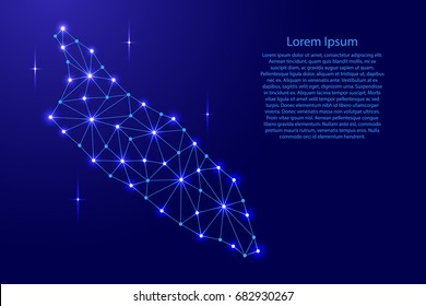 Aruba map of polygonal mosaic lines network, rays and space stars of vector illustration.