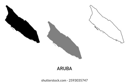 aruba map in various style outline, black, and gray	