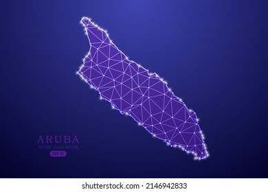 Aruba Map - World Map International vector template with purple mash line, point scales, and polygon style isolated on purple technology background - Vector illustration eps 10