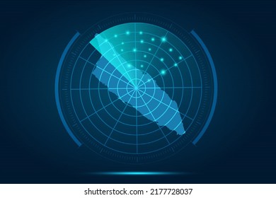 Mapa de Aruba - Mapa Mundial Plantilla vectorial Internacional con el estilo de radar de círculo futurista HUD, GUI, interfaz de interfaz de usuario aislada en fondo azul para diseño, infografía - Ilustración vectorial eps 10