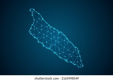 Aruba Map - World Map mash line and point scales on blue technology background. Wire Frame 3D mesh polygonal network line, design sphere, dot and structure -  Vector illustration eps 10