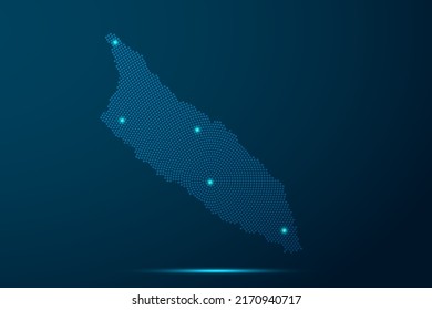 Aruba Map - World Map vector template with dots, grid, grunge, halftone style and light, network line, design sphere on blue technology background -  Vector illustration eps 10