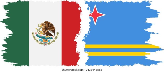 Aruba and Mexico grunge flags connection, vector