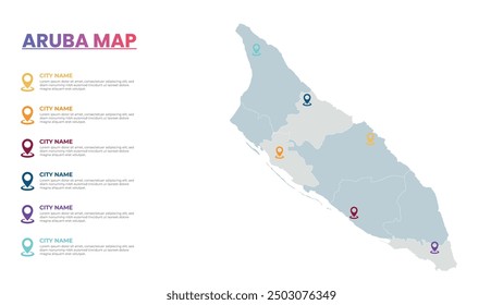 Aruba Modern Map Infographic Template, Detailed infographic map of Aruba Popular City