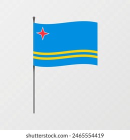 Aruba national flag on flagpole. Vector illustration.