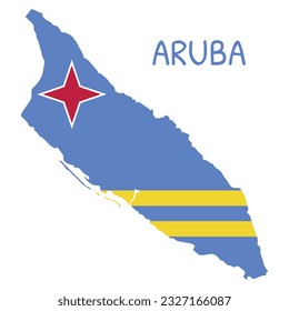 Aruba National Flag Shaped as Country Map