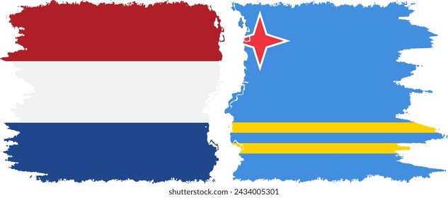 Aruba and Netherlands grunge flags connection, vector