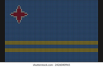 Aruba official flag with grunge texture in mosaic dot style. Abstract pixel illustration of national flag with halftone effect for wallpaper. 