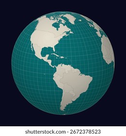 Aruba no mapa. Globo centrada em Aruba. Localização do país no mapa mundial. Paleta de cores azul-claro da casa da moeda. Globo com países, meridianos e paralelos. Ilustração de vetor encantador.