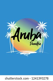 aruba paradise sunset colorful palm tree vacations holidays poster