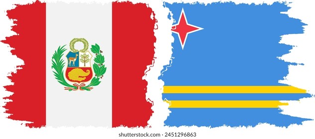 Aruba und Peru Grunge Flaggen Verbindung, Vektorgrafik