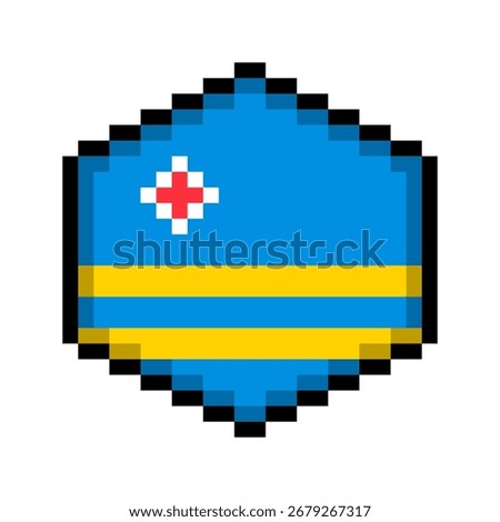 Aruba Pixel Art Flag Icon in Hexagon Shape.