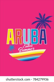 aruba poster design summer vector colorful palm tree