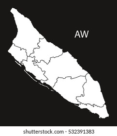 Aruba regions Map black and white illustration
