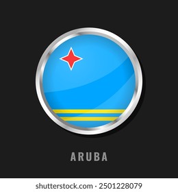 Aruba round framed national flag. Circular glossy flag of Aruba.