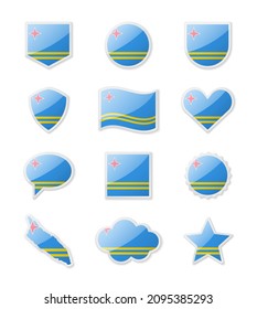 Aruba - eine Reihe von Landmarken in Form von Aufklebern verschiedener Formen. Vektorgrafik