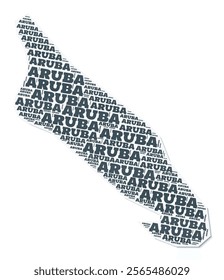 Aruba shape text cloud. Country border with shadow on white background. Aruba with regions division in vintage gazette style. Awesome vector illustration.